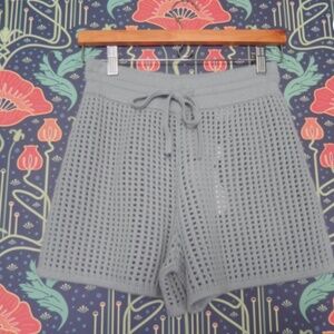 Naked 100% Cashmere Open Waffle Knit Sheer Light Blue Lounge Shorts